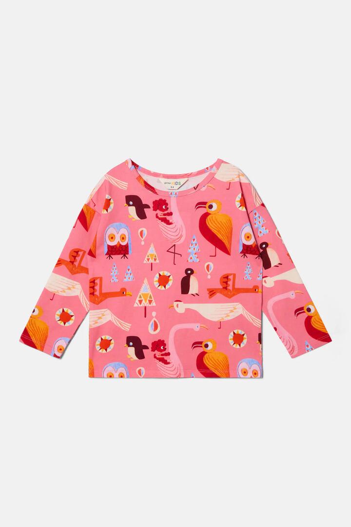 Image of T-Shirts. Product name - Funky Birds Kids T-Shirt in Pink colour by brand - Gorman