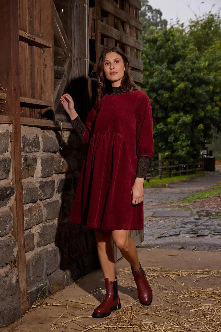 Image of Dresses. Product name - Dahlia Cord Smock Dress in Plum colour by brand - Gorman