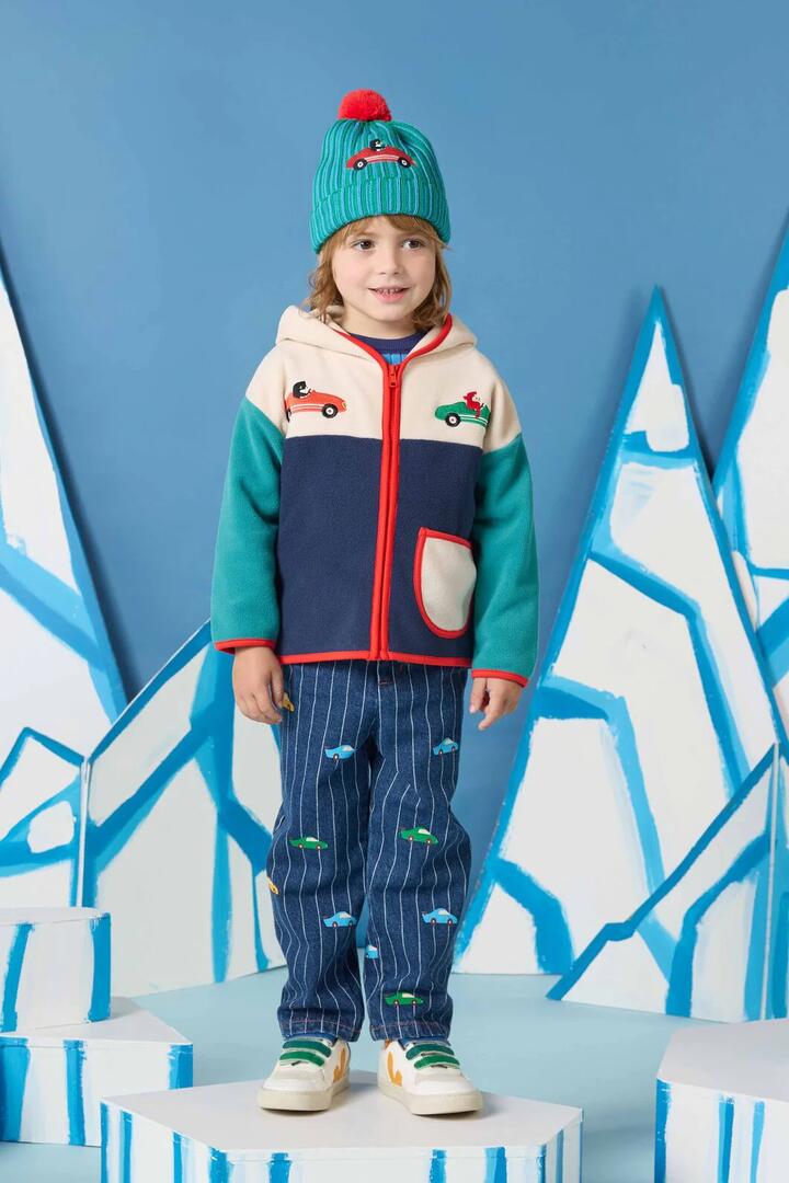 Image of a model wearing Pants. Product name - Cars Kids Pinstripe Pant in Navy colour by brand - Gorman