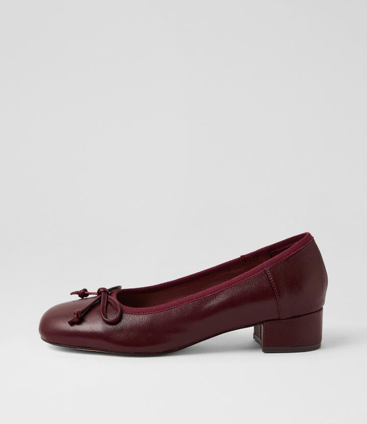 Image of Heels. Product name - Jave Burgundy Leather Heels in Burgundy colour by brand - MOLLINI