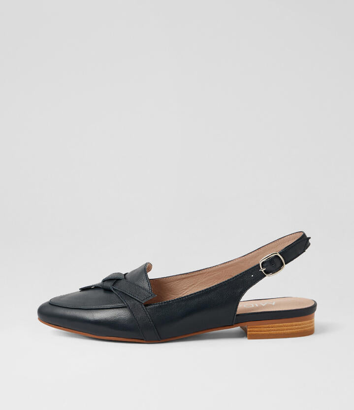 Image of Flats. Product name - Dido Navy Natural Heel Leather Loafers in Navy-Natural Heel colour by brand - MIDAS