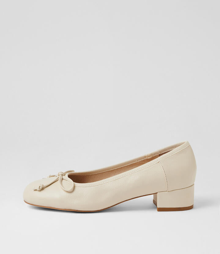 Image of Heels. Product name - Jave Cream Leather Heels in Cream colour by brand - MOLLINI