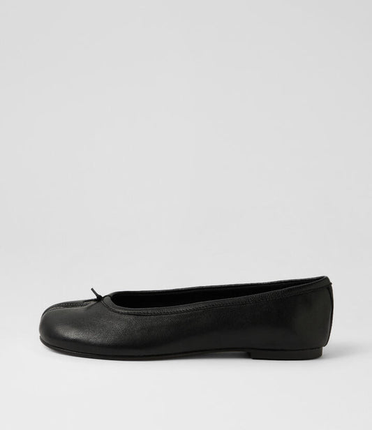 Image of Shoes. Product name - Tivelle Black Leather Flat Shoes in Black colour by brand - MOLLINI