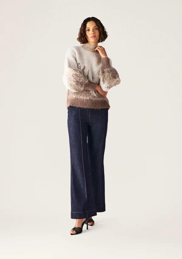 Image of a model wearing Outerwear. Productname: Colette Knit Jumper in Mocha colour by brand - MOS The Label