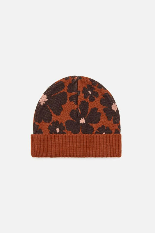 Image of Hats. Productname: Donna Flower Knit Beanie in Rust colour by brand - Princess Highway