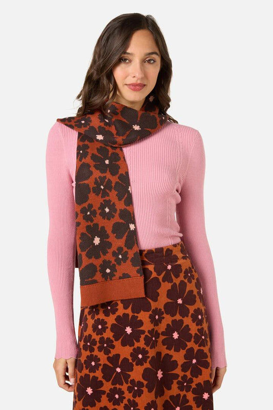 Image of Scarves & Shawls. Productname: Donna Flower Knit Scarf in Rust colour by brand - Princess Highway
