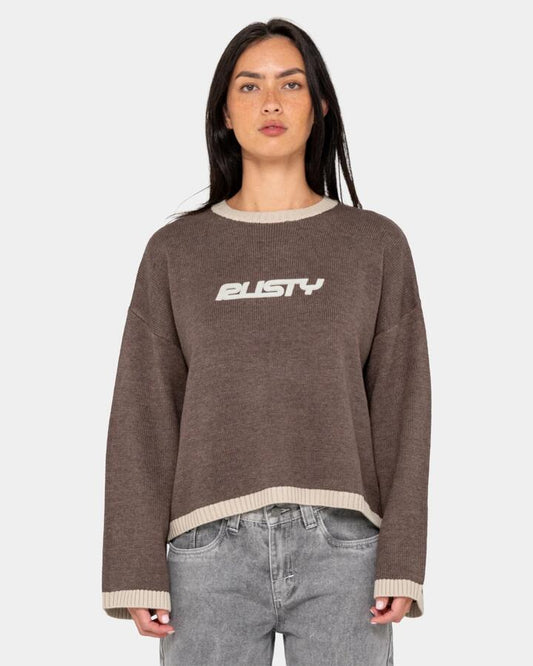 Image of Accessories. Product name - Rusty Womens Rider Relaxed Crew Neck Pinecone in Pinecone colour by brand - Rusty