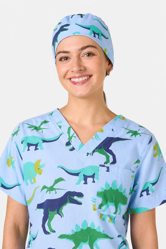 Image of Hats. Productname: Dino Pod Scrub Hat in Blue colour by brand - Scrubs With Love