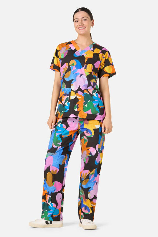 Image of a model wearing Uniforms & Workwear. Product name - Abstract Floral Scrub Set in Multi colour by brand - Gorman