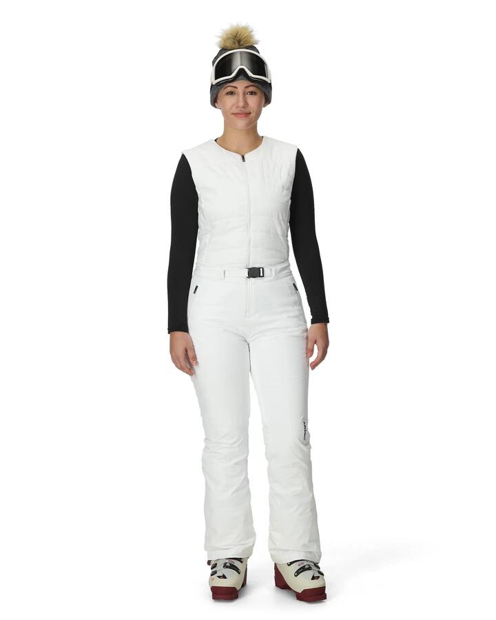 Image of a model wearing Pants. Product name - Spyder Womens On Piste Bib Snow Pants White in White colour by brand - Spyder