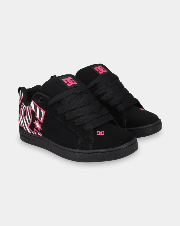 Image of Shoes. Product name - DC Shoes Womens Court Graffik Skate Shoes Black/Pink/Black in Black/Pink/Black colour by brand - DC Shoes