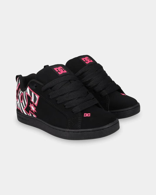 Image of Shoes. Product name - DC Shoes Womens Court Graffik Skate Shoes Black/Pink/Black in Black/Pink/Black colour by brand - DC Shoes