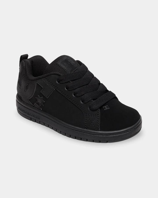 Image of Shoes. Product name - DC Shoes Boys 4-16 Court Graffik Skate Shoes Black/Black in Black/Black colour by brand - DC Shoes