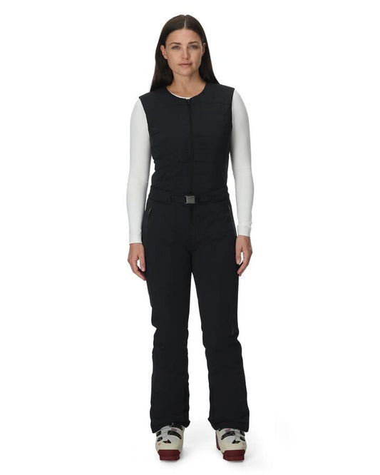 Image of a model wearing Pants. Product name - Spyder Womens On Piste Bib Snow Pants Black in Black colour by brand - Spyder