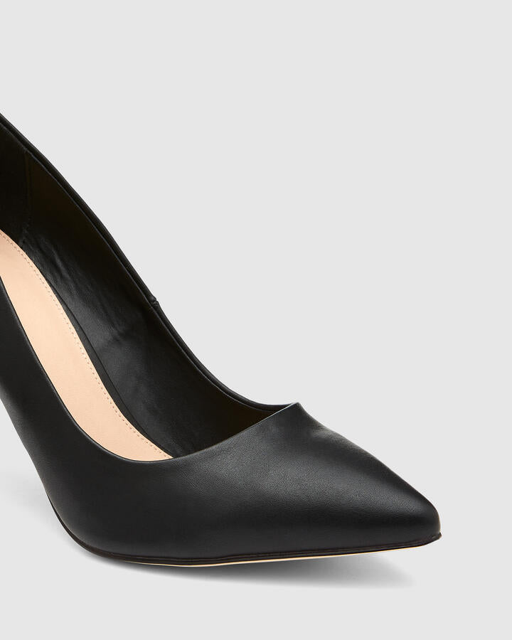 Image of Heels. Product name - Irania Black Smooth Vegan Heels in Black colour by brand - Novo