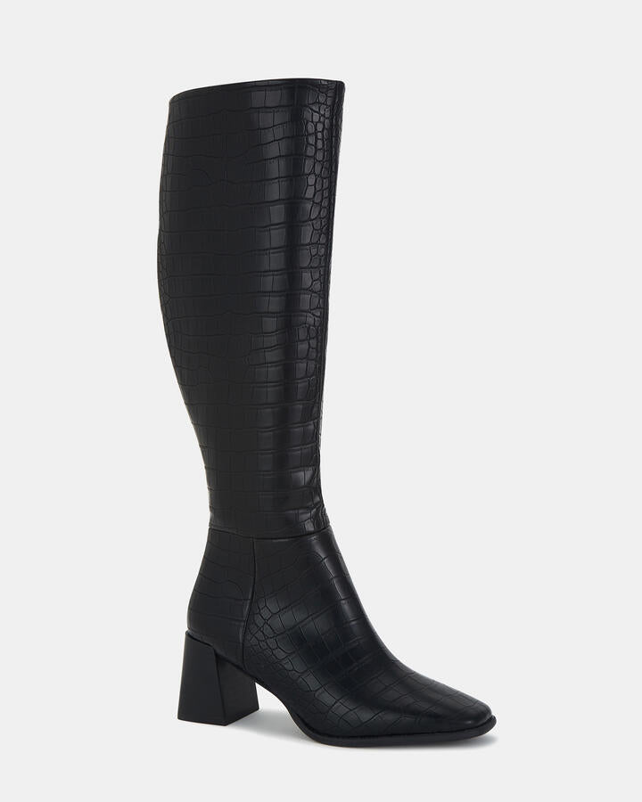 Image of Boots. Product name - Orva Black Croc Boots in Black colour by brand - Novo