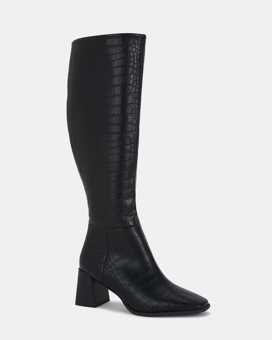 Image of Boots. Product name - Orva Black Croc Boots in Black colour by brand - Novo