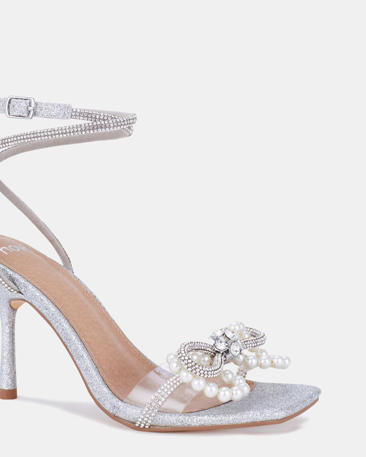 Image of Heels. Product name - Zorana Luxe Pearl Vegan Heels in Pearl colour by brand - Novo