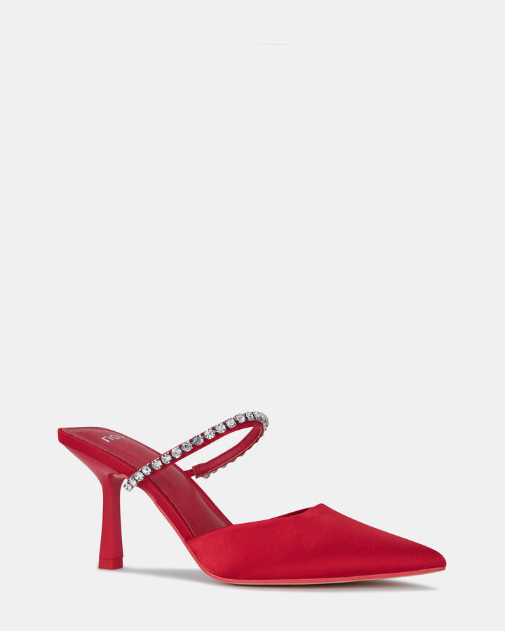 Image of Heels. Product name - Yasmin Red Satin Vegan Heels in Red Satin colour by brand - Novo