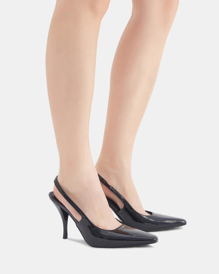 Image of Heels. Product name - Ionix Black Patent Vegan Heels in Black colour by brand - Novo