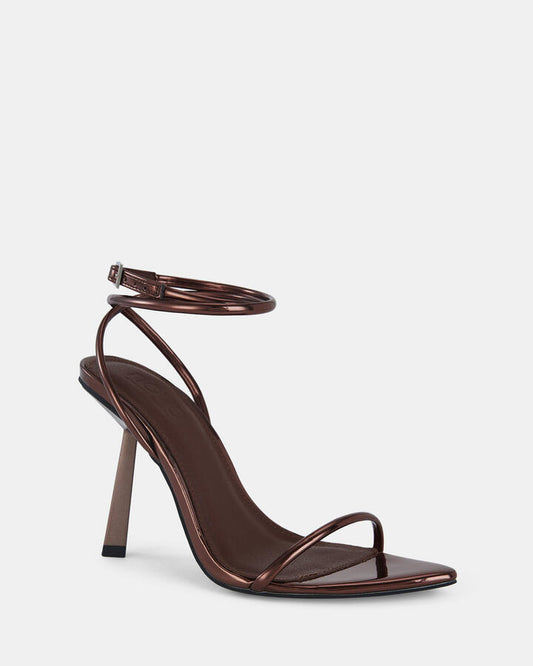 Image of Heels. Product name - Purpose Mt Bronze Vegan Heels in Tan colour by brand - Novo