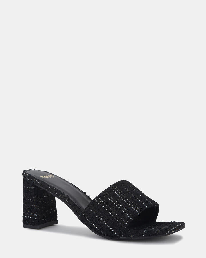 Image of Heels. Product name - Uniqua Black Tweed Heels in Black Tweed colour by brand - Novo