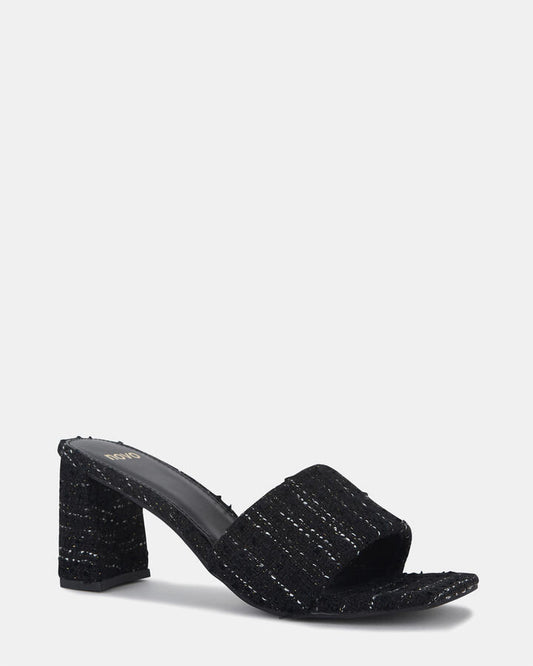 Image of Heels. Product name - Uniqua Black Tweed Heels in Black Tweed colour by brand - Novo