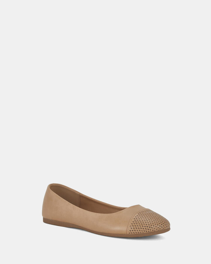 Image of Flats. Product name - Corey Camel Vegan Flats in Beige colour by brand - Novo