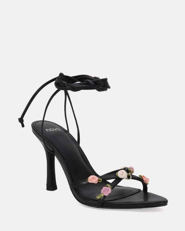 Image of Heels. Product name - Lorelai Black Vegan Heels in Black colour by brand - Novo