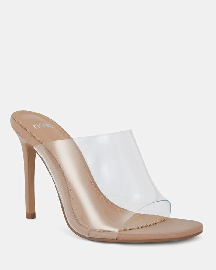 Image of Heels. Product name - Mahli Clear Vegan Heels in Beige colour by brand - Novo