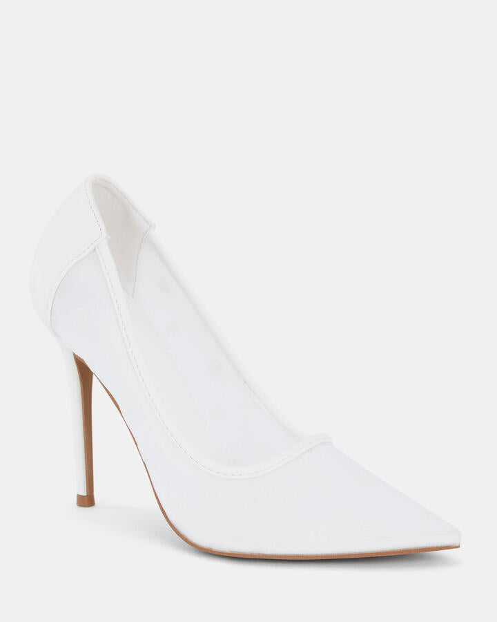 Image of Heels. Product name - Zpotty White Vegan Heels in Multi colour by brand - Novo