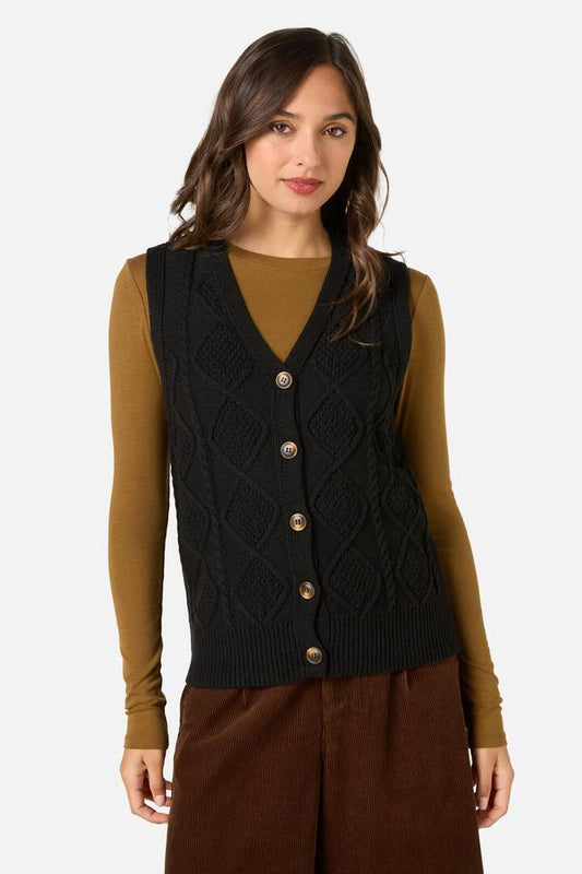 Image of Coats & Jackets. Productname: Milena Cable Knit Vest in Black colour by brand - Princess Highway
