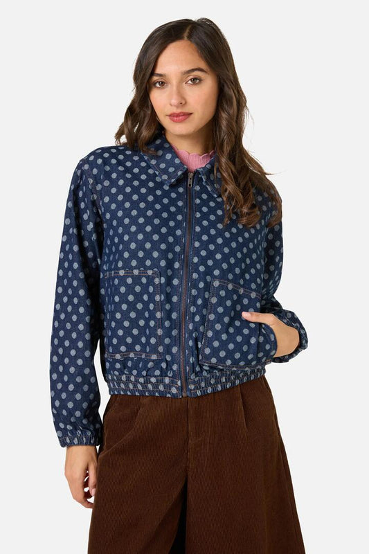 Image of Coats & Jackets. Productname: Polka Spot Denim Jacket in Dark Denim colour by brand - Princess Highway