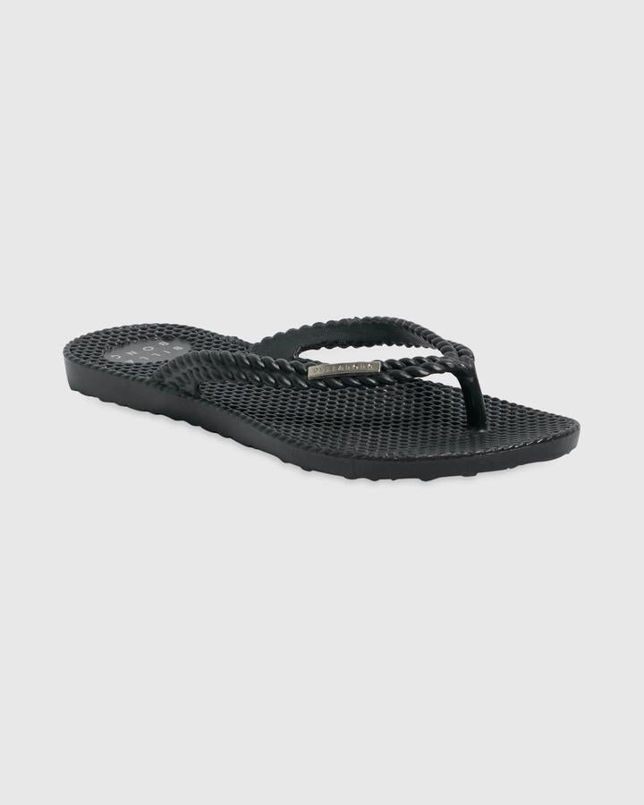 Image of Sandals. Product name - Billabong Womens Kick Back Solid Thongs Black/Silver in Black/Silver colour by brand - Billabong