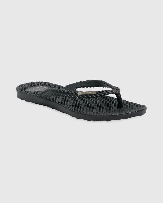 Image of Sandals. Product name - Billabong Womens Kick Back Solid Thongs Black/Silver in Black/Silver colour by brand - Billabong