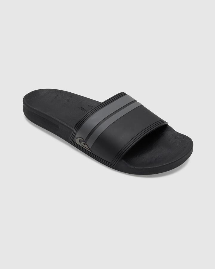 Image of Slippers. Product name - Quiksilver Mens Rivi Slides Black/Black/Grey in Black/Black/Grey colour by brand - Quiksilver