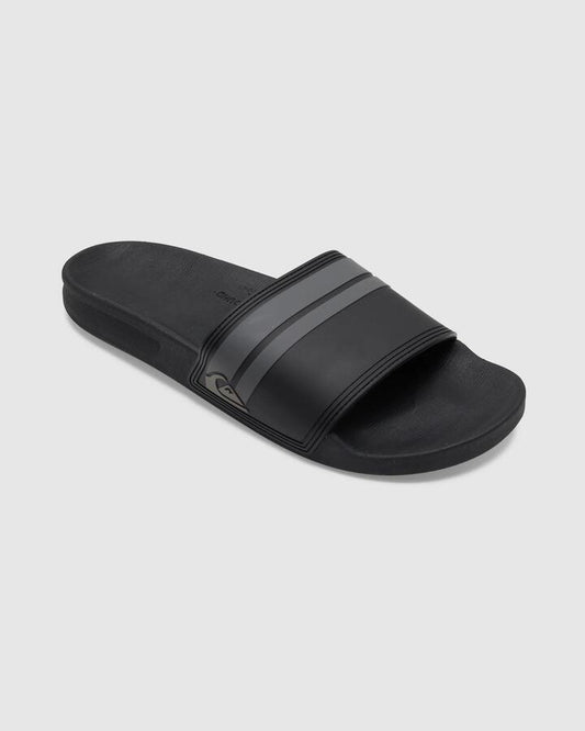 Image of Slippers. Product name - Quiksilver Mens Rivi Slides Black/Black/Grey in Black/Black/Grey colour by brand - Quiksilver