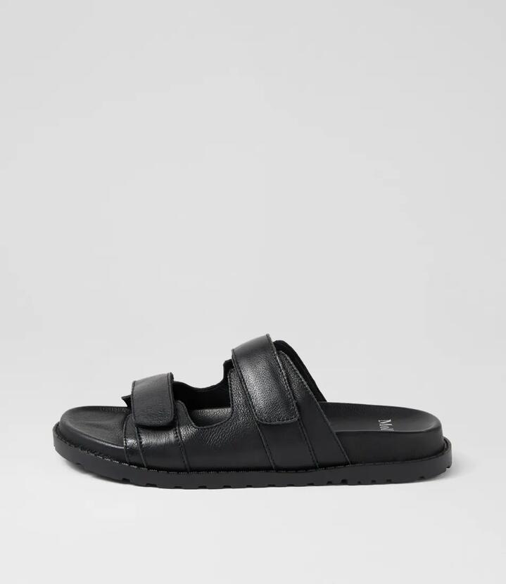 Image of Sandals. Product name - Beyloria Black Leather Sandals in Black colour by brand - MOLLINI