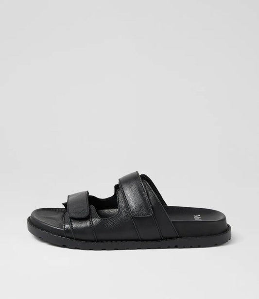 Image of Sandals. Product name - Beyloria Black Leather Sandals in Black colour by brand - MOLLINI