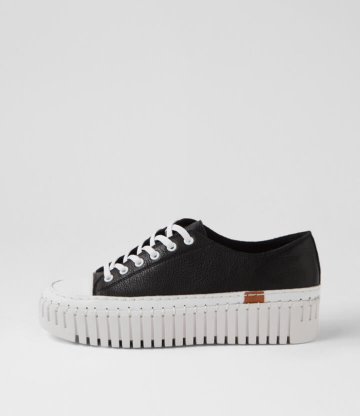 Image of Sneakers. Product name - Beguile White Black Leather Tumble Leather Sneakers in White-Black colour by brand - MIDAS
