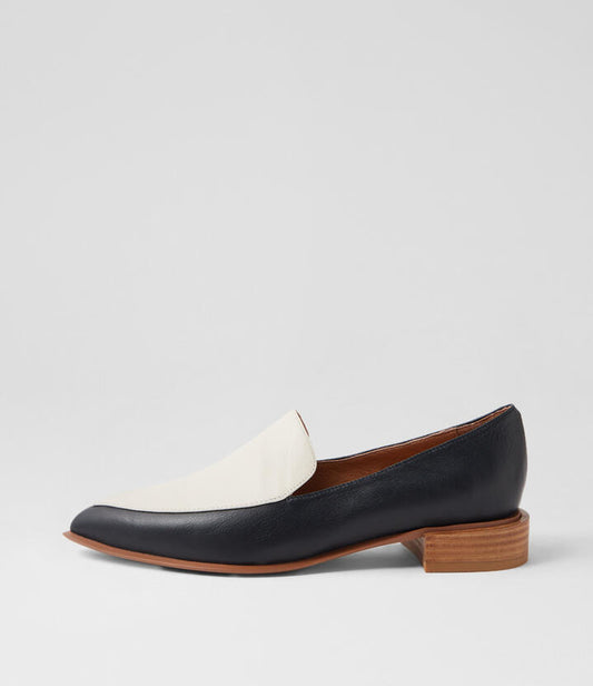 Image of Flats. Product name - Eatit Navy Ivory Leather Loafers in Navy-Ivory colour by brand - MIDAS