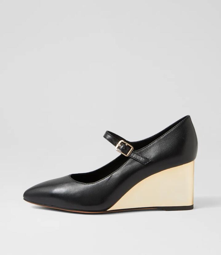 Image of Boots. Product name - Mellery Black Gold Heel Leather Wedges in Blackã¢??Gold Heel colour by brand - MOLLINI