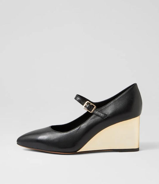 Image of Boots. Product name - Mellery Black Gold Heel Leather Wedges in Blackã¢??Gold Heel colour by brand - MOLLINI