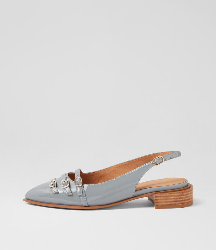 Image of Jeans. Product name - Eshino Denim Patent Leather Flat Shoes in Denim colour by brand - MIDAS