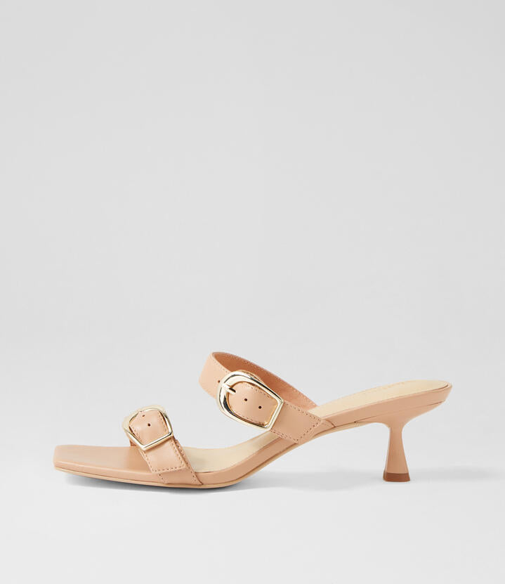 Image of Sandals. Product name - Thank Nude Leather Sandals in Nude colour by brand - MOLLINI