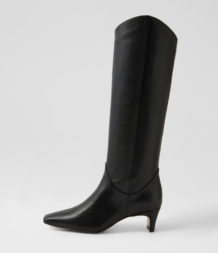Image of Boots. Product name - Didget Black Leather Knee High Boots in Black colour by brand - MOLLINI