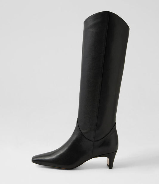 Image of Boots. Product name - Didget Black Leather Knee High Boots in Black colour by brand - MOLLINI