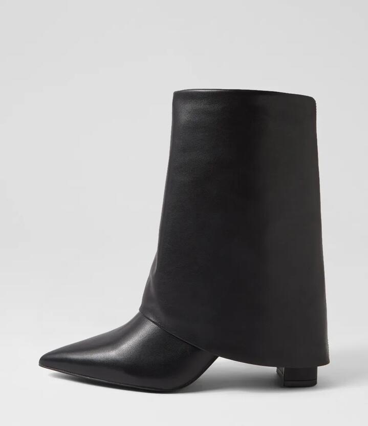 Image of Boots. Product name - Zendeya Black Leather Calf Boots in Black colour by brand - MOLLINI