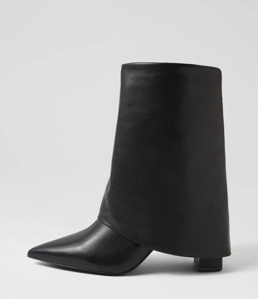 Image of Boots. Product name - Zendeya Black Leather Calf Boots in Black colour by brand - MOLLINI
