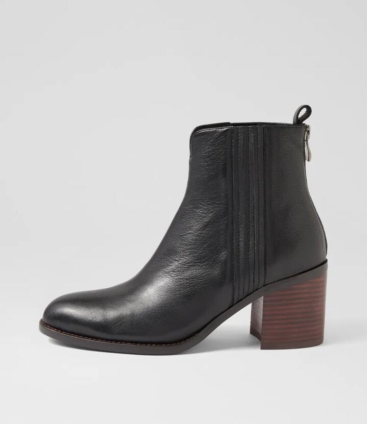 Image of Boots. Product name - Cheyla Black Dark Brown Leather Ankle Boots in Black-Dk Brown Heel colour by brand - MOLLINI